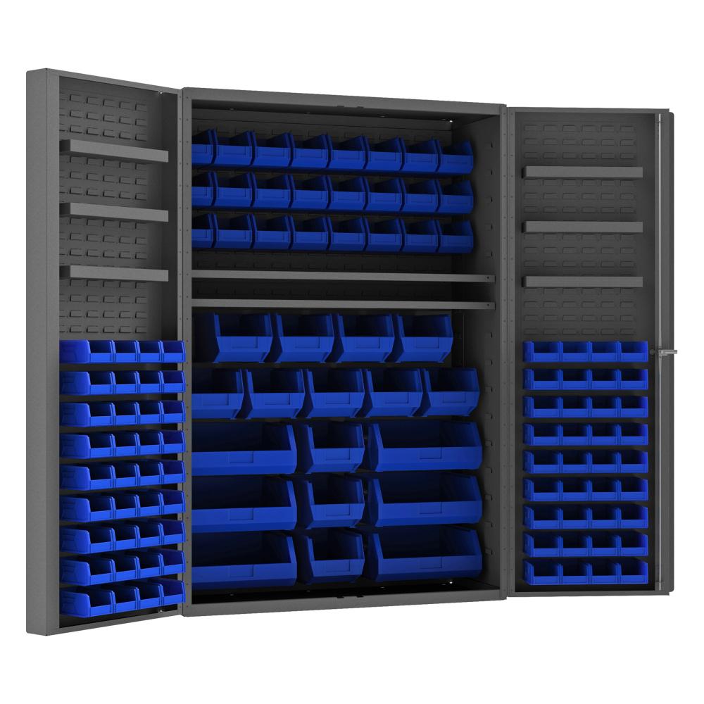 Cabinet, 6 Door Shelves, 114 Blue Bins