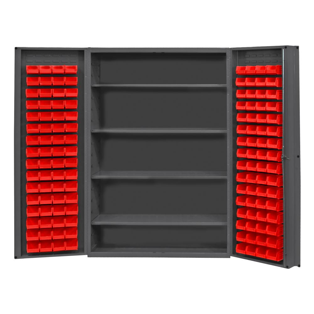 Cabinet, 4 Shelves, 128 Red Bins