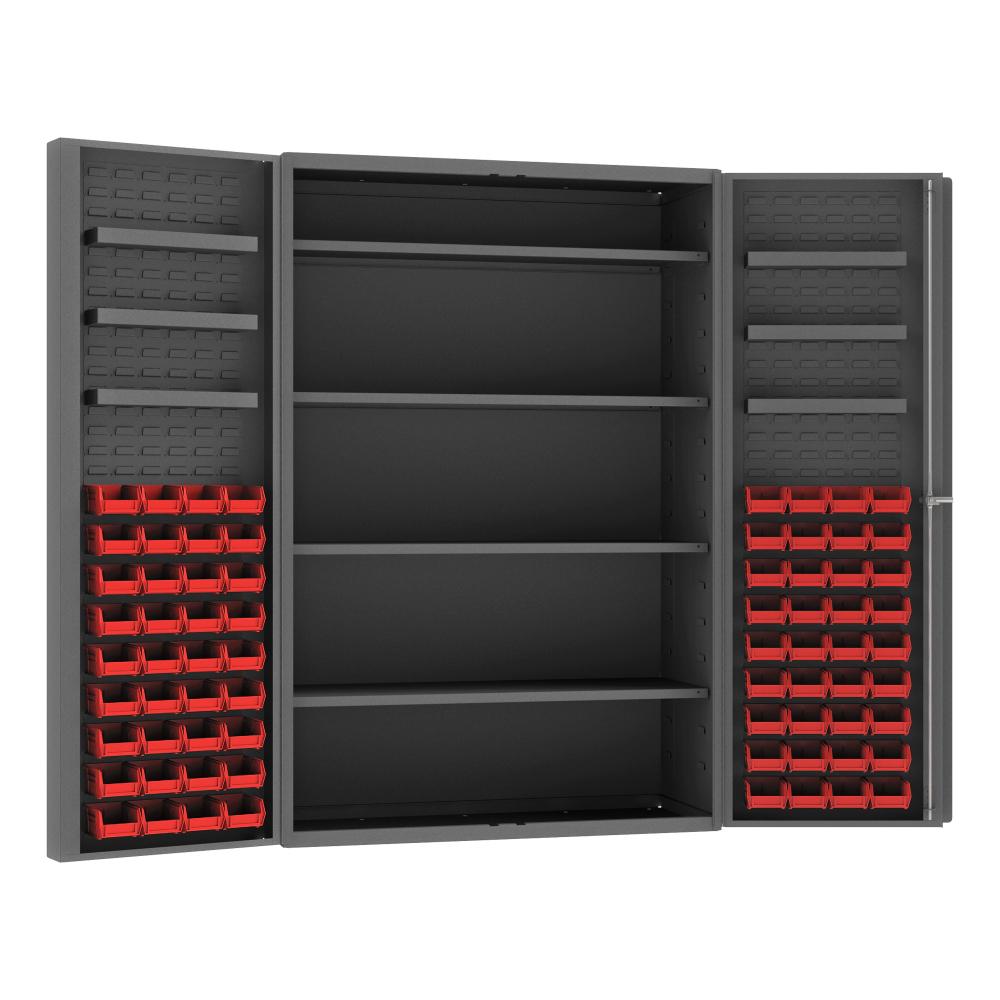 Cabinet, 4 Shelves, 72 Red Bins