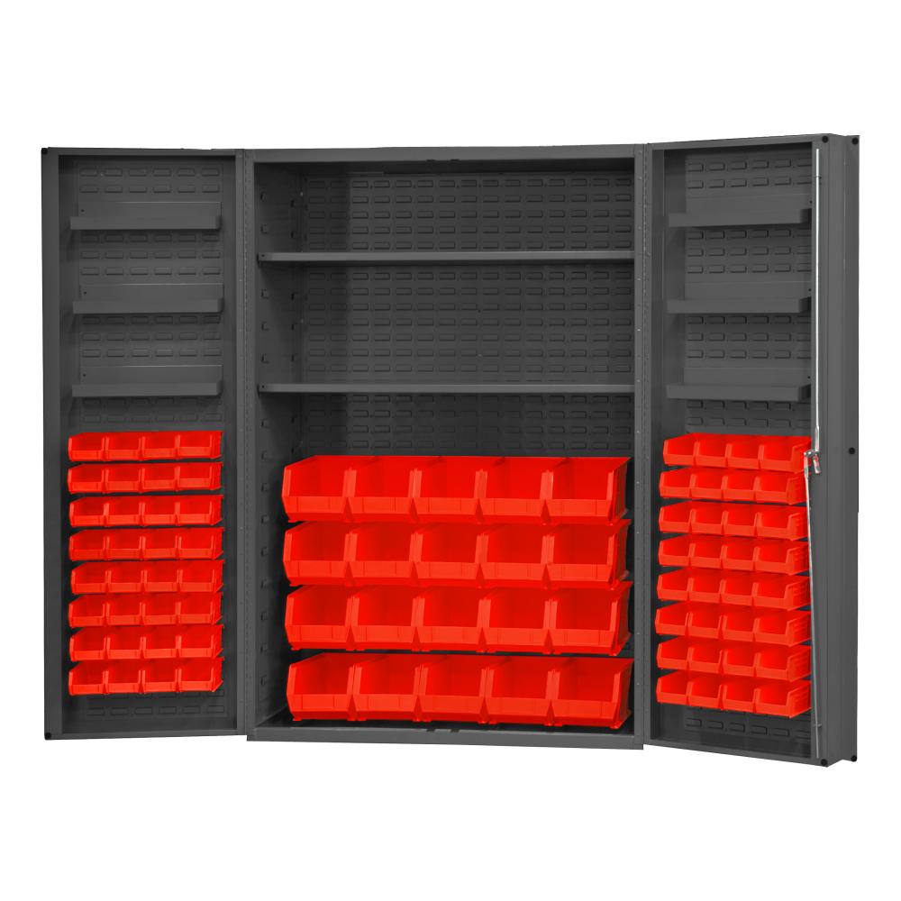 Cabinet, 2 Shelves, 84 Red Bins