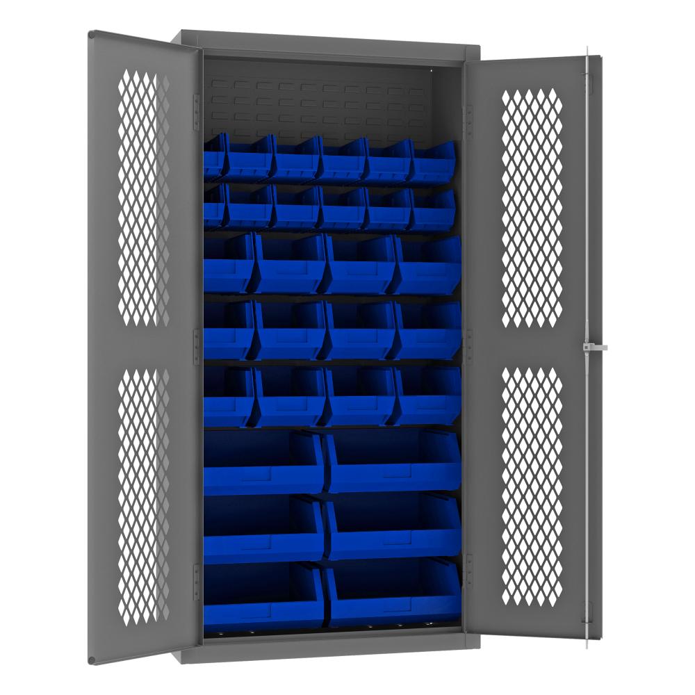 Ventilated Cabinet, 30 Blue Bins