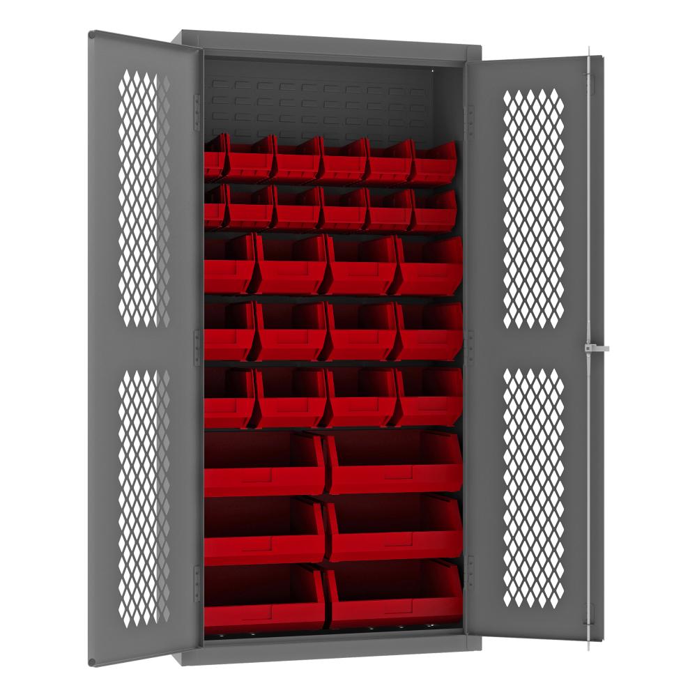 Ventilated Cabinet, 30 Red Bins