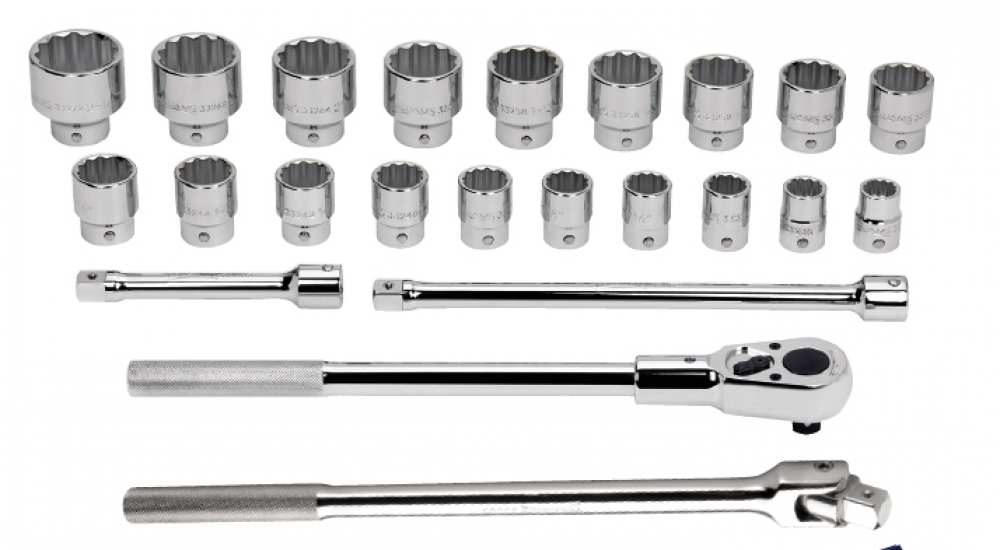 23 pc 3/4&#34; Drive -Point Metric Shallow Socket and Drive Tool Set on Rail and Clips