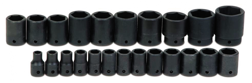 23 pc 1/2&#34; Drive 6-Point Metric Shallow Impact Socket on Rail and Clips
