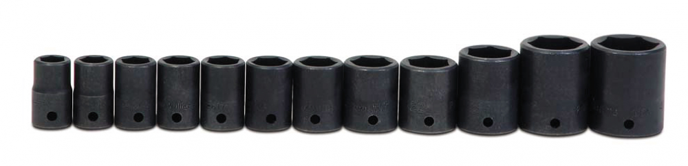 12 pc 1/2&#34; Drive 6-Point Metric Shallow Impact Socket on Rail and Clips