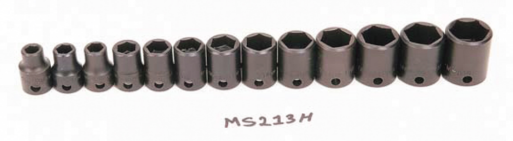 13 pc 3/8&#34; Drive 6-Point Metric Shallow Socket Set on Rail and Clips