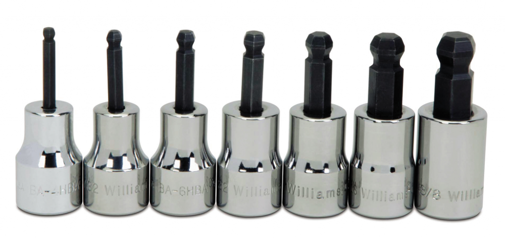 7 pc 3/8&#34; Drive -Point SAE Bit Ball Tip Hex Bit Socket Set on Rail and Clips