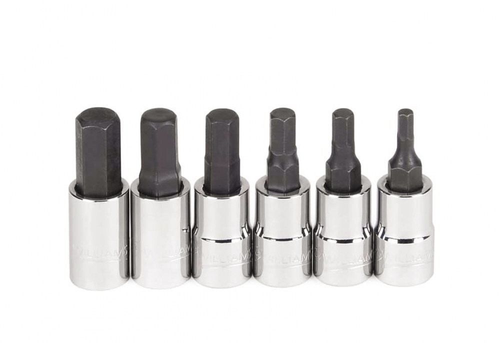 Tools@Height 6 pc 1/4&#34; Drive 6-Point Bit Standard Length Hex Bit Socket Set on Rail and Clips