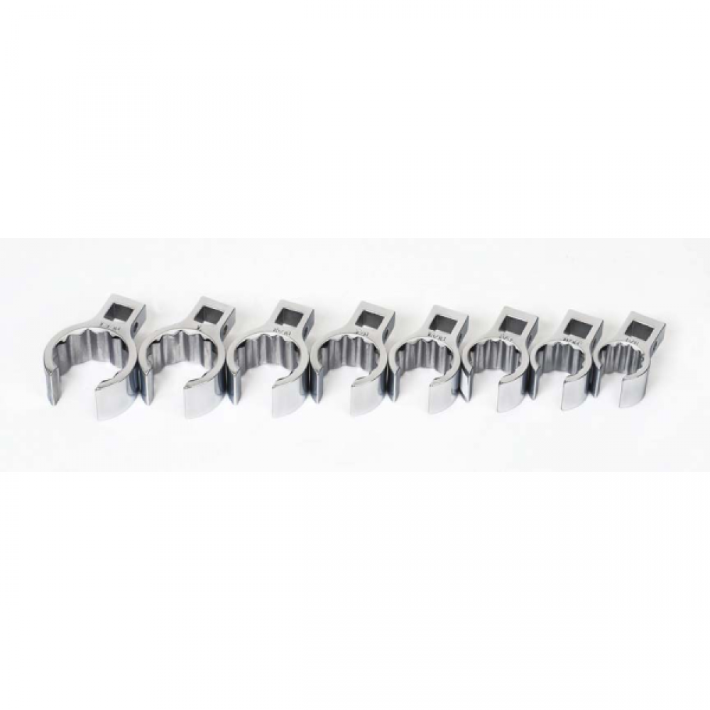 8 pc 3/8&#34; Drive 12-Point SAE Flare Nut Crowfoot Wrench Set on Rail and Clips