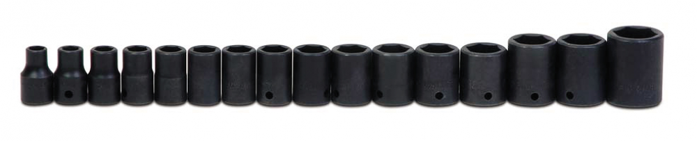 16 pc 1/2&#34; Drive 6-Point Metric Shallow Impact Socket on Rail and Clips