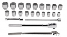 Williams JHW33915 - 23 pc 3/4" Drive -Point Metric Shallow Socket and Drive Tool Set on Rail and Clips