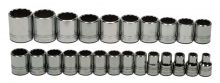 Williams JHWMSS-24RC - 24 pc 1/2" Drive 12-Point Metric Shallow Socket Set on Rail and Clips