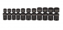 Williams JHW37916 - 11 pc 1/2" Drive 6-Point Metric Universal Universal Socket on Rail and Clips