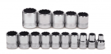 Williams JHWMSS-15SRC - 15 pc 1/2" Drive 12-Point Metric Shallow Socket Set on Rail and Clips