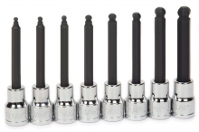 Williams JHW31947 - 8 pc 3/8" Drive -Point SAE Bit Long Ball Tip Hex Bit Socket Set on Rail and Clips