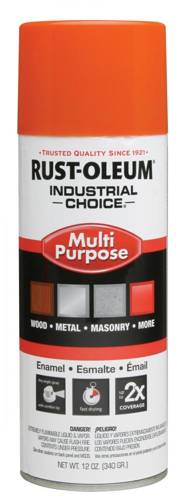Rust-Oleum Industrial Choice 1600 System Multi-Purpose Enamel Spray Paint, Gloss Safety Orange, 12 o