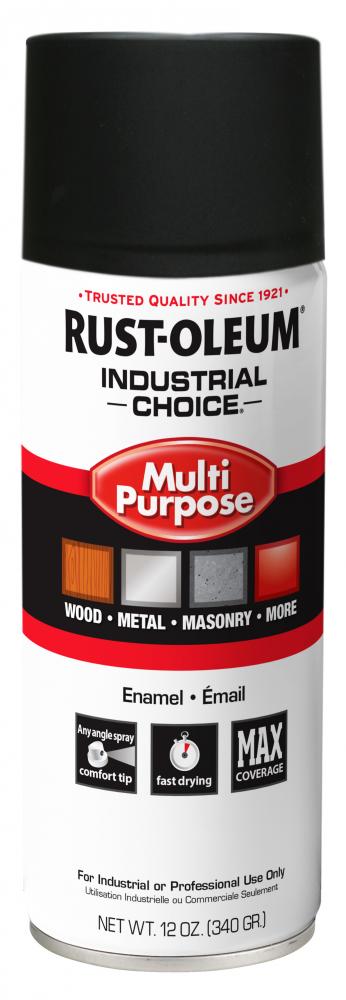 Rust-Oleum Industrial Choice 1600 System Multi-Purpose Enamel Spray Paint, Ultra-Flat Black, 12 oz
