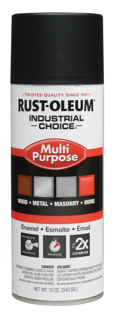 Rust-Oleum Industrial Choice 1600 System Multi-Purpose Enamel Spray Paint, Semi-Flat Black, 12 oz