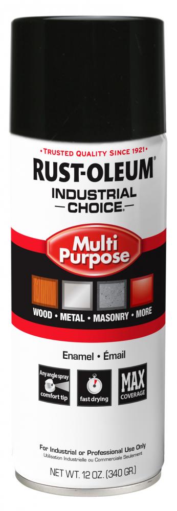Rust-Oleum Industrial Choice 1600 System Multi-Purpose Enamel Spray Paint, Gloss Black, 12 oz