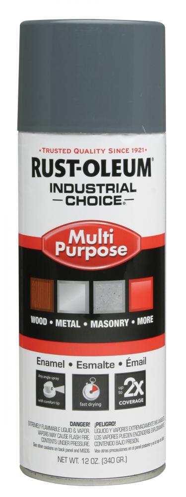 Rust-Oleum Industrial Choice 1600 System Multi-Purpose Enamel Spray Paint, Gloss Universal Gray, 12 