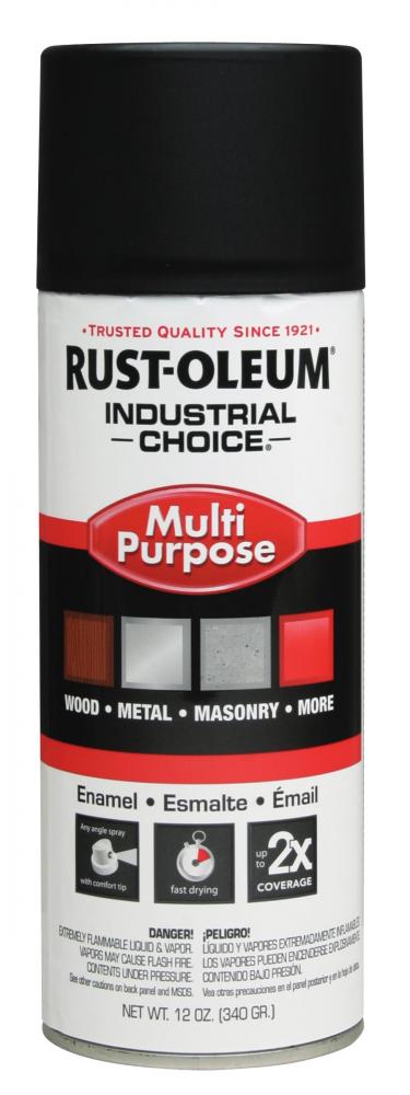 Rust-Oleum Industrial Choice 1600 System Multi-Purpose Enamel Spray Primer, Flat Black, 12 oz